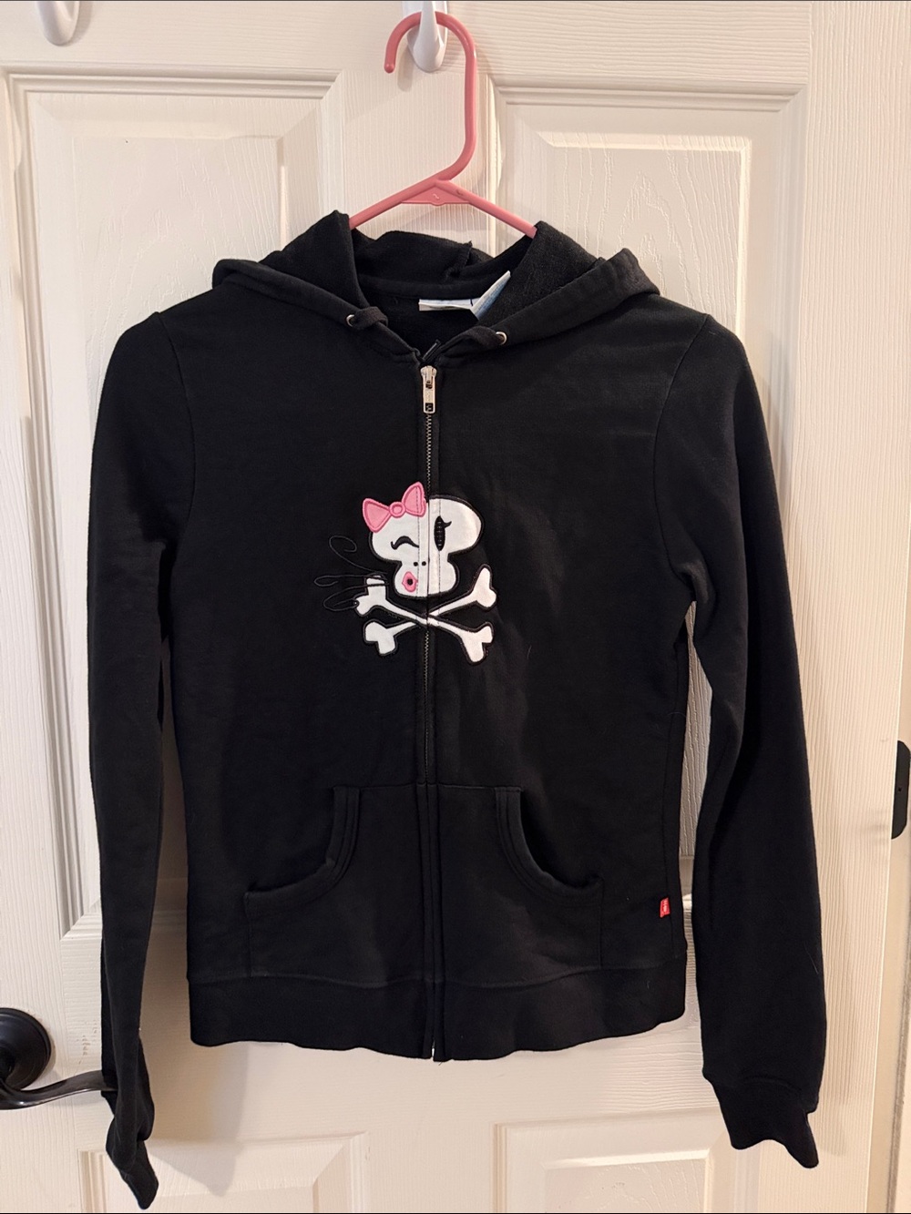 Paul Frank vintage 2005 Black Zip-Up Hoodie with Pink-Accented Skull Patch - Picture 1 of 11